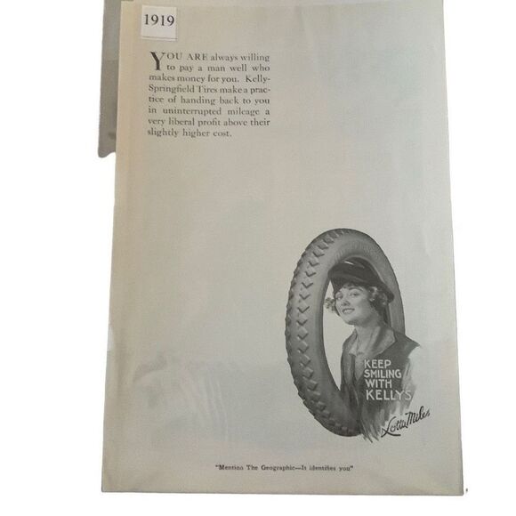 Vintage 1919 Kelly Springfield Tires Keep Smiling With Kelly’s Ad Advertisement - Picture 1 of 4